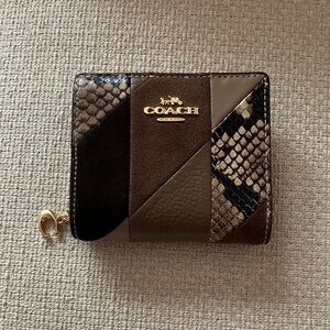 Coach Snap Wallet With Patchwork And Snake Print